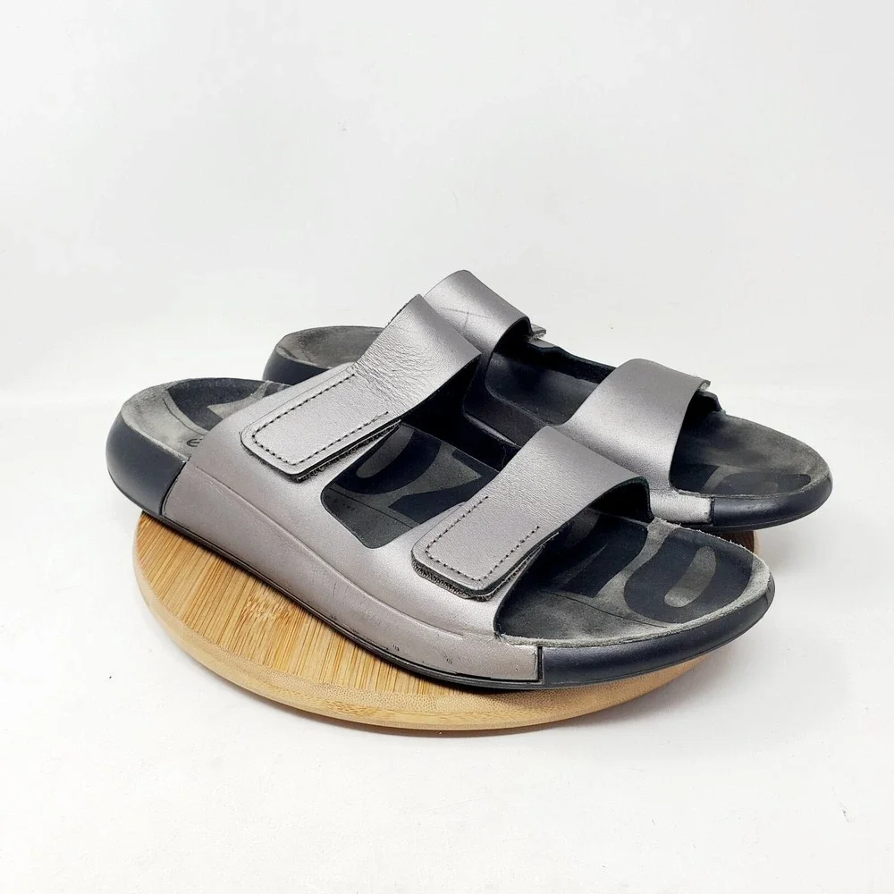Ecco 2nd Cozmo Sandals Womens 41 Walking Comfort Silver Slide Straps Shoes‎